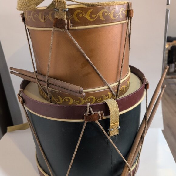 Patriotic Decorative Drums America Flag Bald Eagle Large And Small W/ Sticks - Picture 4 of 7